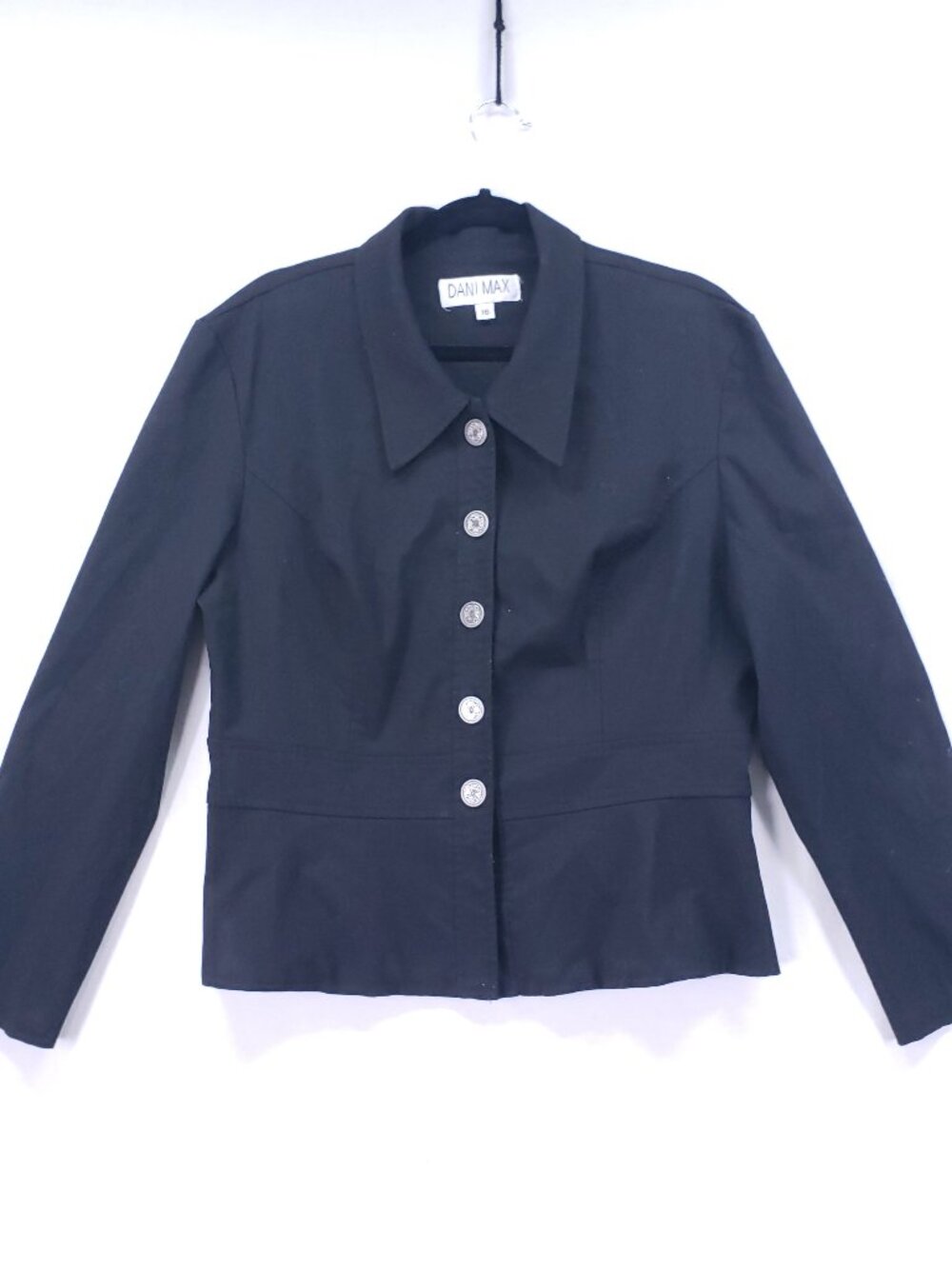 Vintage Dani Max Jacket Blazer Size 16 Black Cool Button Up Collar Woman Punk